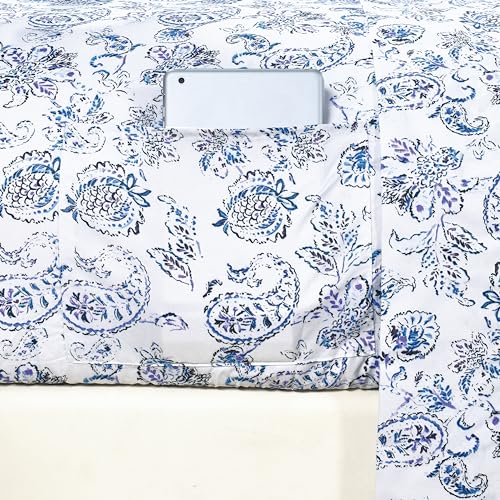 Elegant Comfort Softest and Coziest 6-Piece Sheet Set - 1500 Premium Hotel Quality Microfiber - Deep Pocket, Wrinkle Resistant 6-Piece Paisley Pattern Bed Sheet Set, Full, Paisley Indigo Elegant Comfort