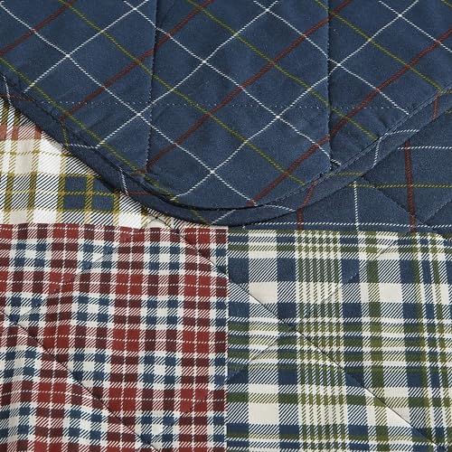 Eddie Bauer - King Quilt Set, Cotton Reversible Bedding with Matching Shams, Luxurious Bedding Set (Madrona Navy/Red, King) Eddie Bauer