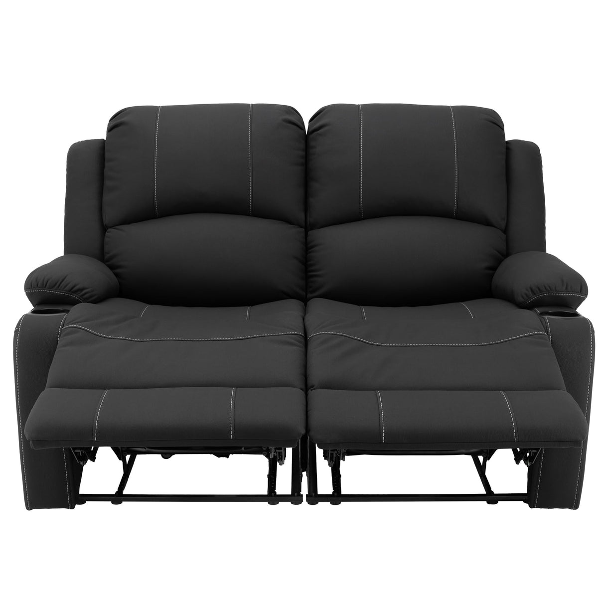 Camper Comfort 58" Wall Hugger Reclining RV Theater Seats | Double Recliner RV Sofa | RV Couch | Wall Hugger Recliner | RV Theater Seating | RV Furniture (Manual, Black w/White Stiching) Camper Comfort