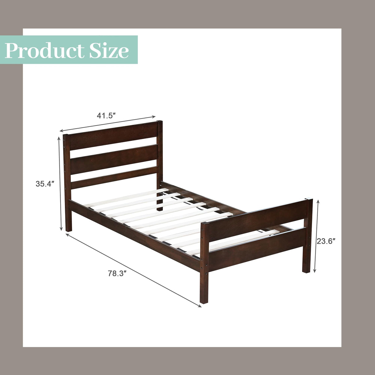 Duxelifin Twin Bed Frames Wood, Wood Twin Bed Frame with Headboard and Footboard, Platform Bed for Bedroom, Guset Room, No Box Spring Needed, Espresso Duxelifin