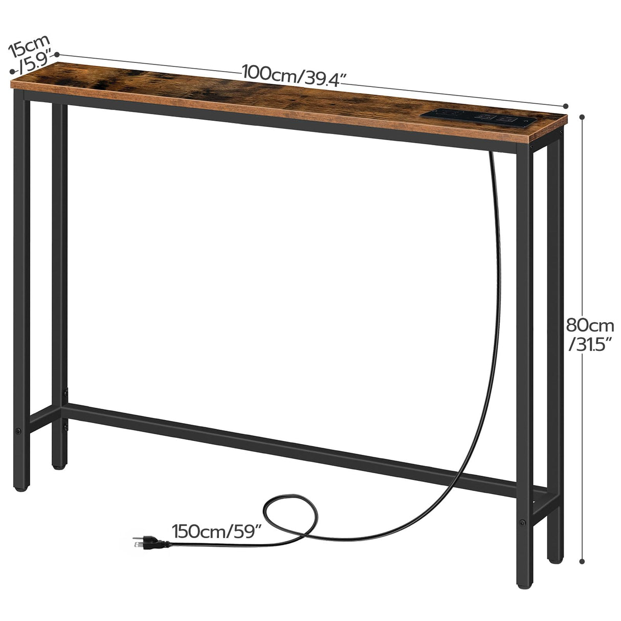 HOOBRO 39.4" Skinny Console Table with Power Outlets, 5.9" Behind Couch Table with Charging Station, Narrow Sofa Table, Long and Thin Table for Entryway, Living Room, Rustic Brown BF51UXG01 HOOBRO