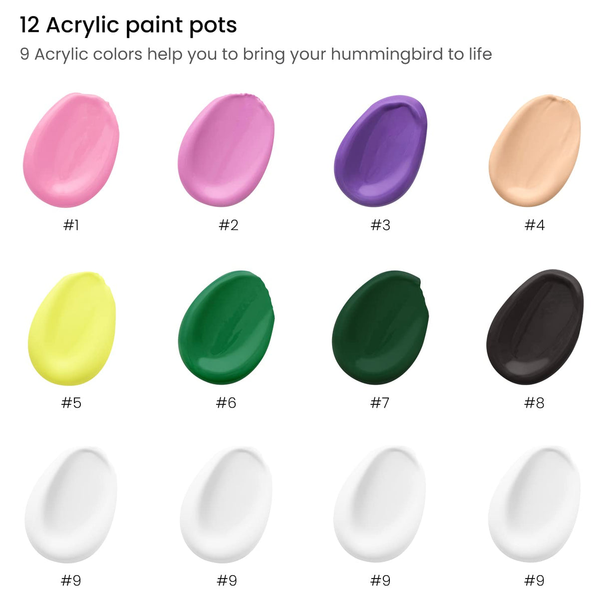 ARTEZA Paint by Numbers for Adults, 12x16 Inches, 21-Piece Hummingbird Painting Kit, Includes Canvas Panel, 12 Acrylic Paint Pots & 5 Paintbrushes for Home & Office Decor ARTEZA