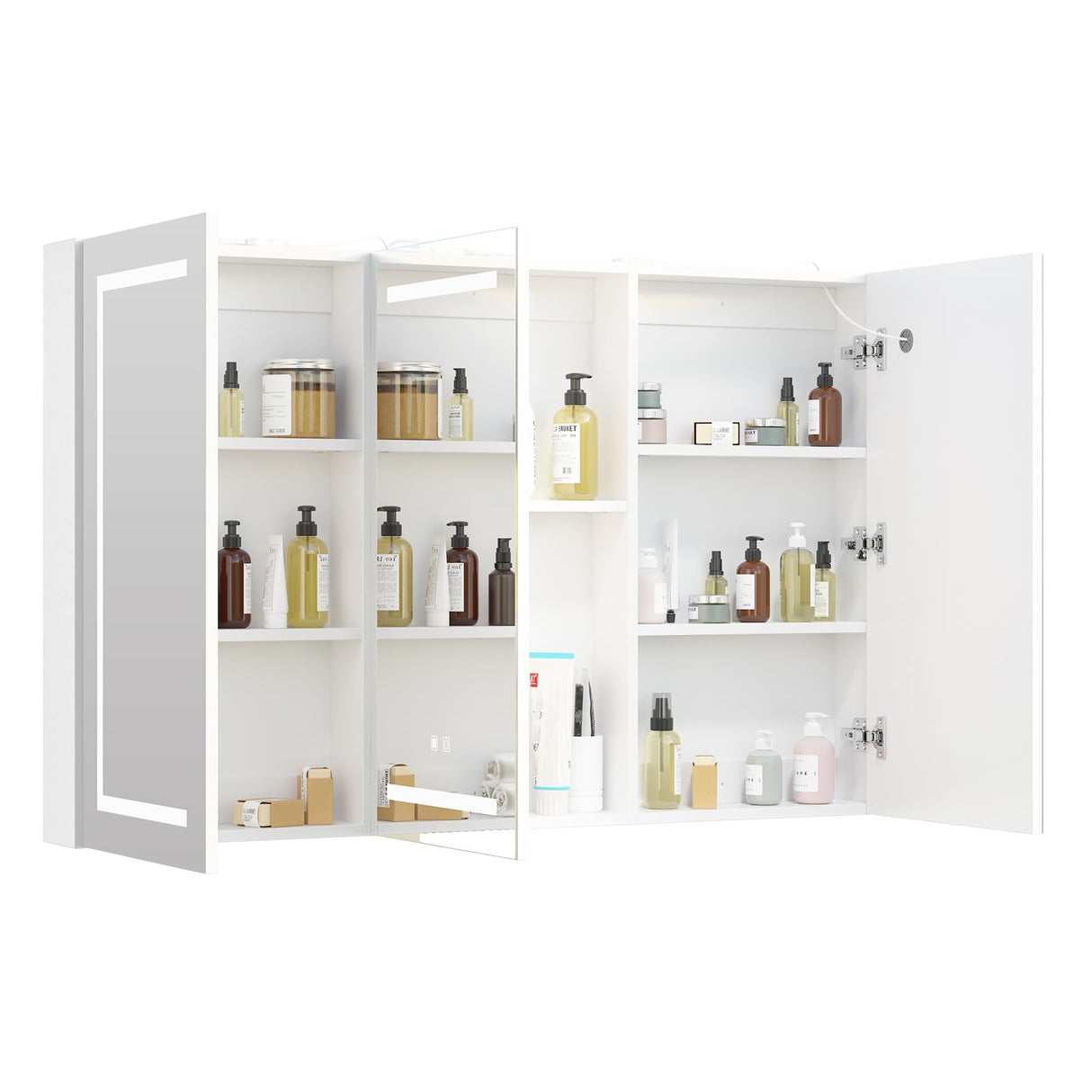 Large Medicine Cabinet, LED Lighted Medicine Cabinets with 3 Doors,Wall Mounted Bathroom Mirror with Storage,47inch,Defogger, Dimmable,Led Medicine Cabinet Mirror for Bathroom,47.2x 5.1x 30 In Mepplzian