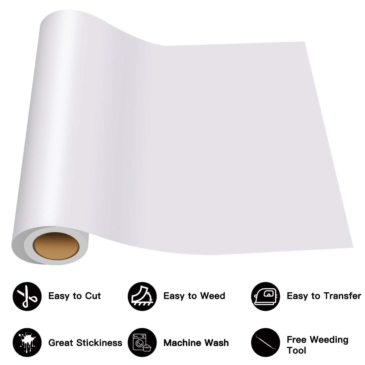 HTVRONT Heat Transfer Vinyl White HTV Rolls - 12" x 15ft White Iron on Vinyl for All Cutting Machines, White HTV Vinyl for Shirts - Easy to Cut & Weed for Heat Vinyl Design HTVRONT