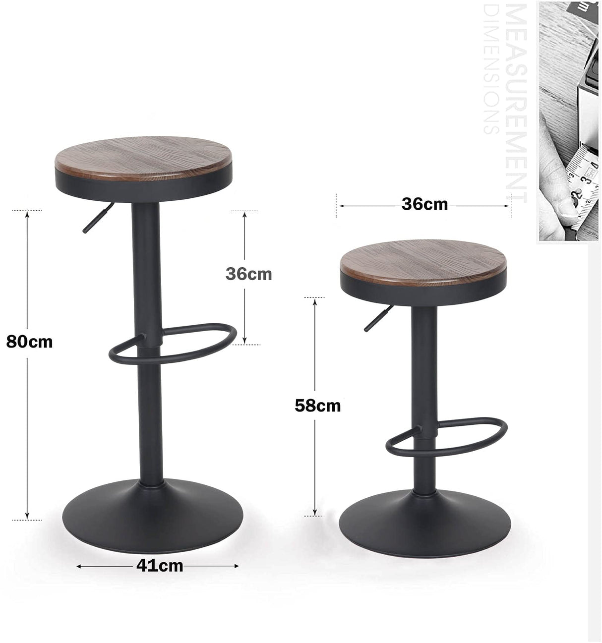 YOUNIKE Bar stools Wooden Barstools Vintage Rustic Counter Height bar Stool,Height Adjustable bar Chairs Swivel with Footrest,Cafe Kitchen Garden(Set YOUNIKE