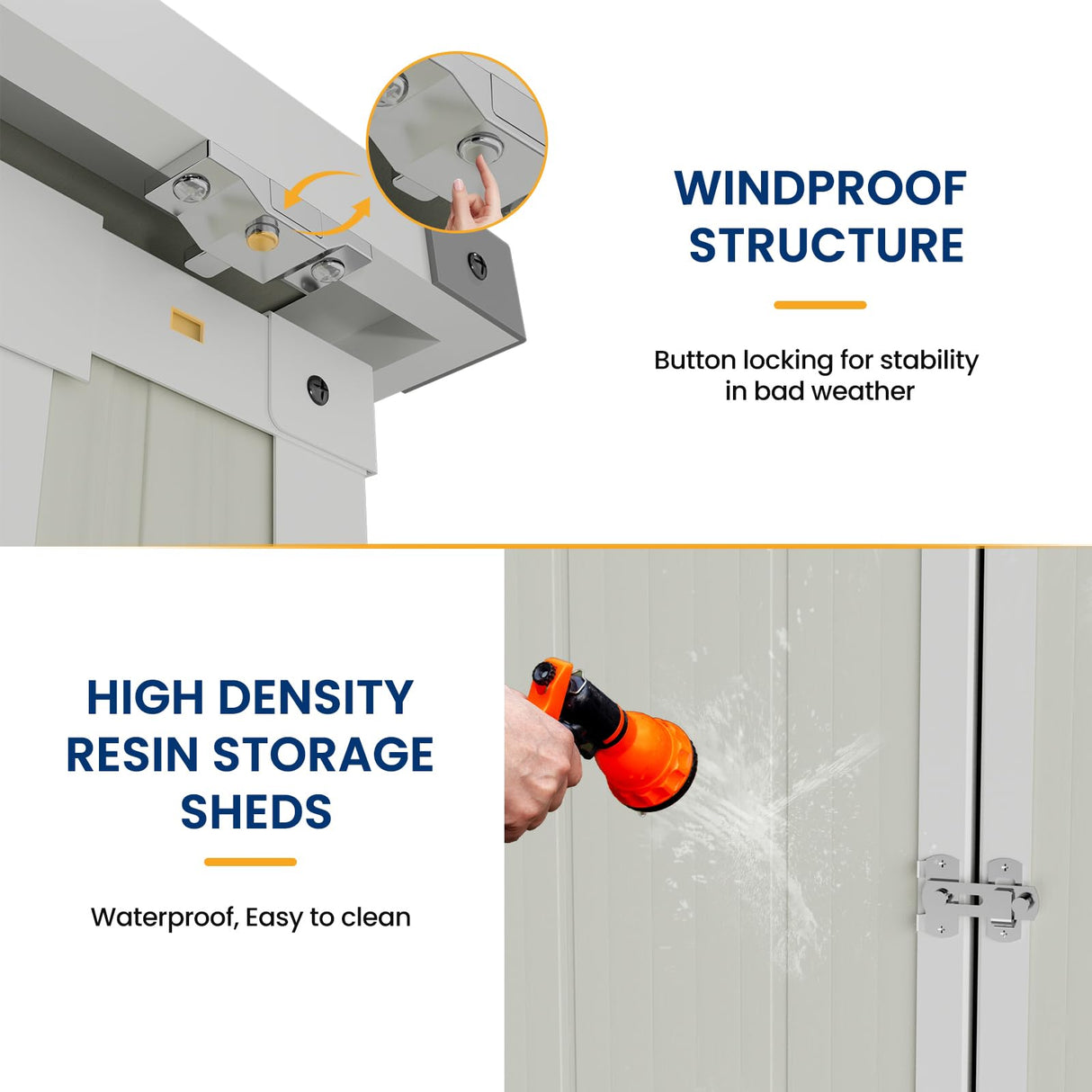 Amopatio 41 Cu Ft Outdoor Storage Shed, Horizontal Resin Trash Can Storage, Weather Resistance, Storage Box with Floor Included for Garden Tools, Lawn Mowers, Garbage Cans, Patio Use, Sandstone Amopatio