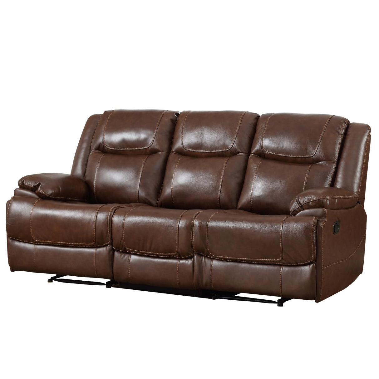 EBELLO Genuine Leather Manual Reclining Sofa, 3 Seat Recliner Sofa, Couch for Living Room, Bedroom Furniture, Meeting Room, Brown (3 Seat Sofa) EBELLO