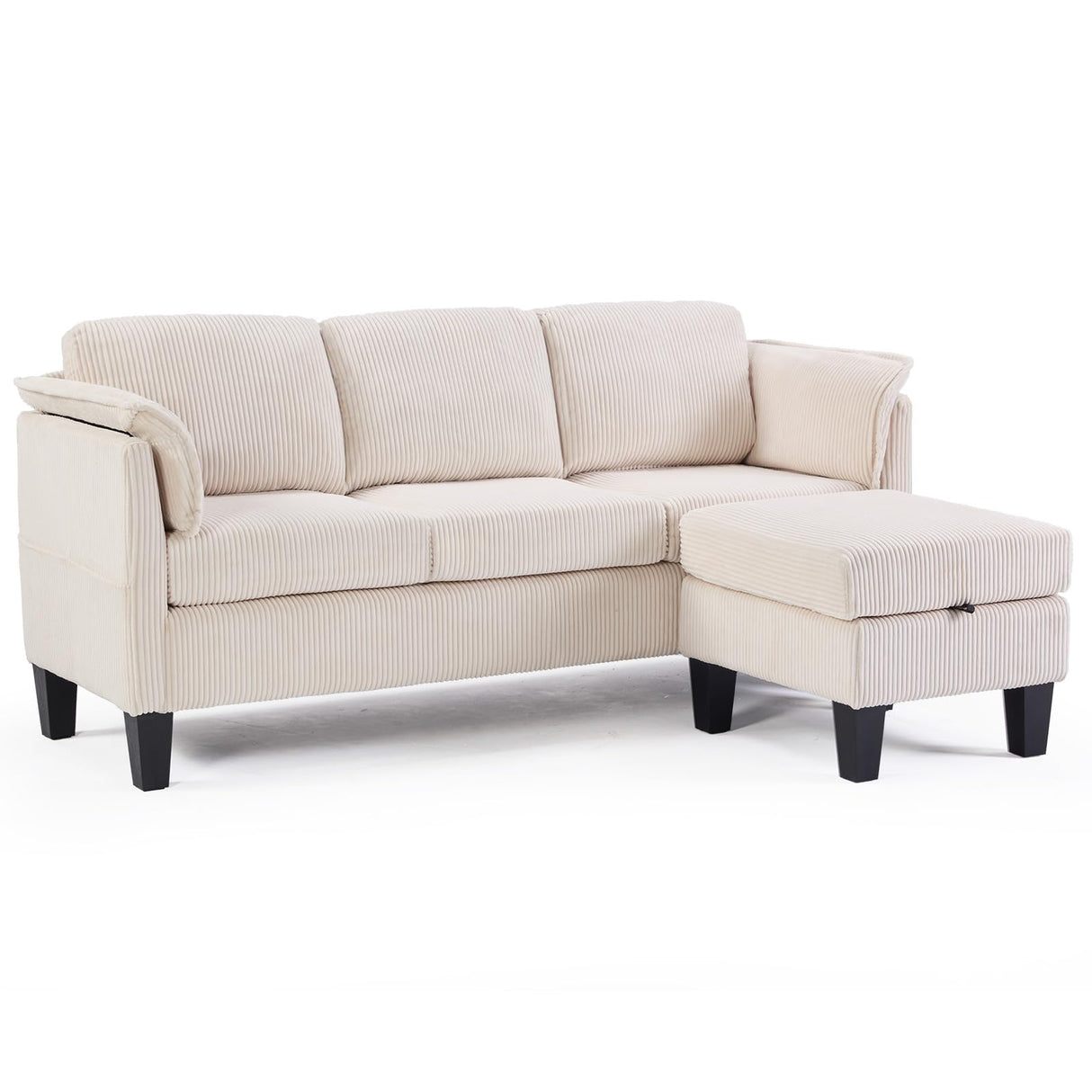 HAOMARKETS Modern Convertible L Shaped Sofa with Storage Ottoman,3-Seater Corduroy Fabric Couch with Reversible Chaise Lounge, Sectional Couches for Small Spaces, Living Room, Apartment, Beige HAOMARKETS