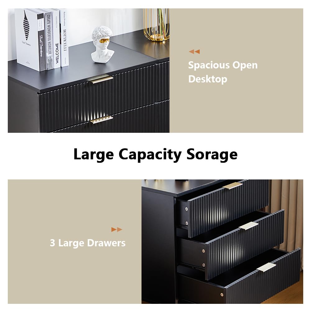 affeivul Mid Century Modern Dresser, 3 Drawer Dresser for Bedroom Wood, Small Nightstand with Drawers and Solid Wood Legs, Tall Side Table with Drawers for Living Room, Closet, Nursery (Black) affeivul