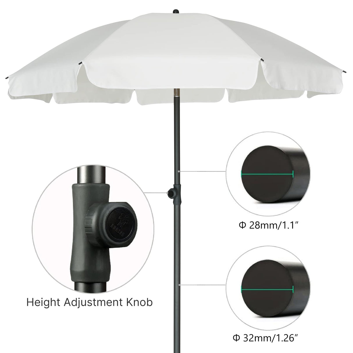 AMMSUN Patio Umbrella, 6.5 ft Outdoor Table Umbrella with Tilt Steel Pole, UPF50+ Protection, Great for Outdoor Garden Backyard, Elegant White AMMSUN