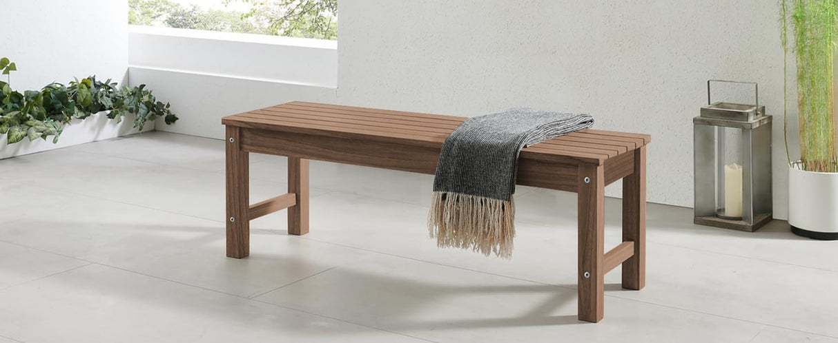 Psilvam 2-Person Outdoor Poly Lumber Patio Backless Bench, Fade-Resistant & Odor-Free Poly Lumber Patio Furniture, Weatherproof, Suitable for Garden, Porch and Park, 700 Lbs Support (1, Light Brown) Psilvam