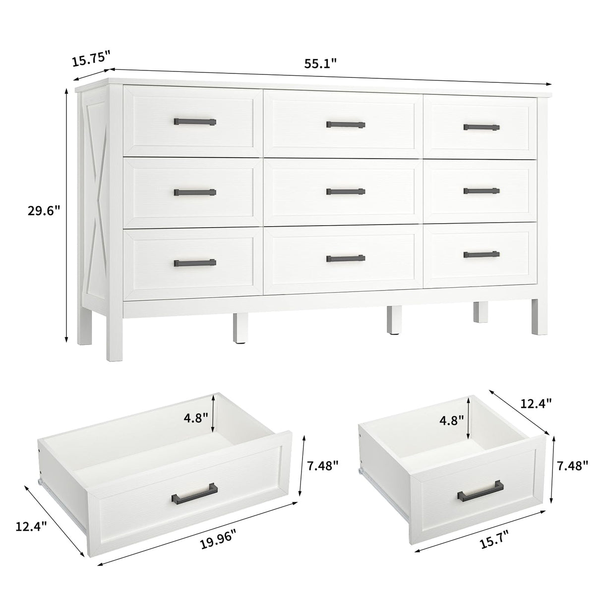 BAZELOR Farmhouse 9 Drawers Dresser for Bedroom, Wood Rustic Wide Chest with Metal Handles, Storage Dressers Organizer for Bedroom, Hallway, Entryway, White BAZELOR