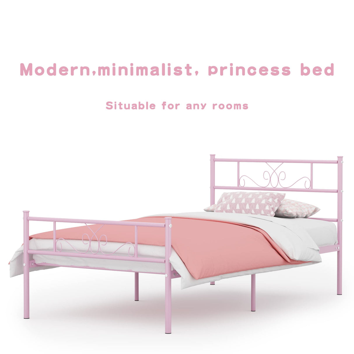 Weehom Metal Platform Bed Frame with Headboard and Footboard Under Storage 12.7Inch Twin Size Beds Mattress Foundation Pink Weehom