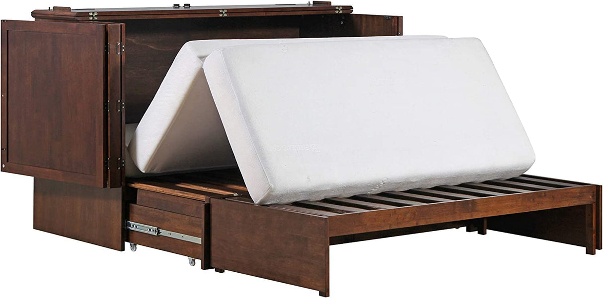 Mega Solutions Emurphybed Paradiseo Murphy Cabinet Chest Bed with Charging Station 8 Inch, Queen (Tobacco) Mega Solutions