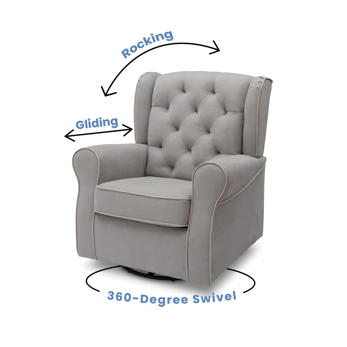 Delta Children Emerson Upholstered Glider Swivel Rocker Chair, Dove Grey with Soft Grey Welt Delta Children
