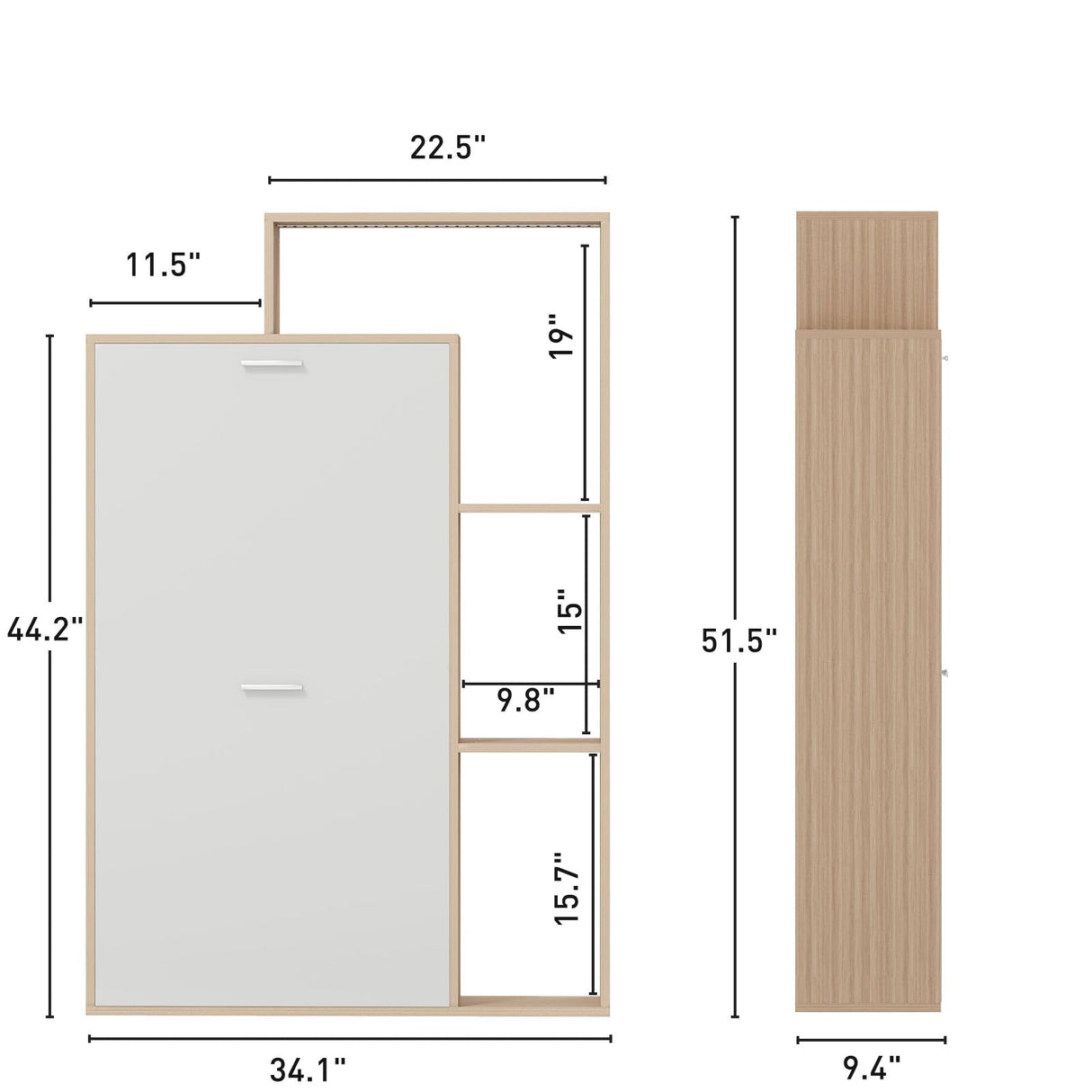 Bonzy Home Shoe Cabinet with 2 Flip Drawers, Modern Hidden Shoe Storage with LED Light, Freestanding Shoe Organizer Cabinet for Entryway, Hallway, Oak & White Bonzy Home