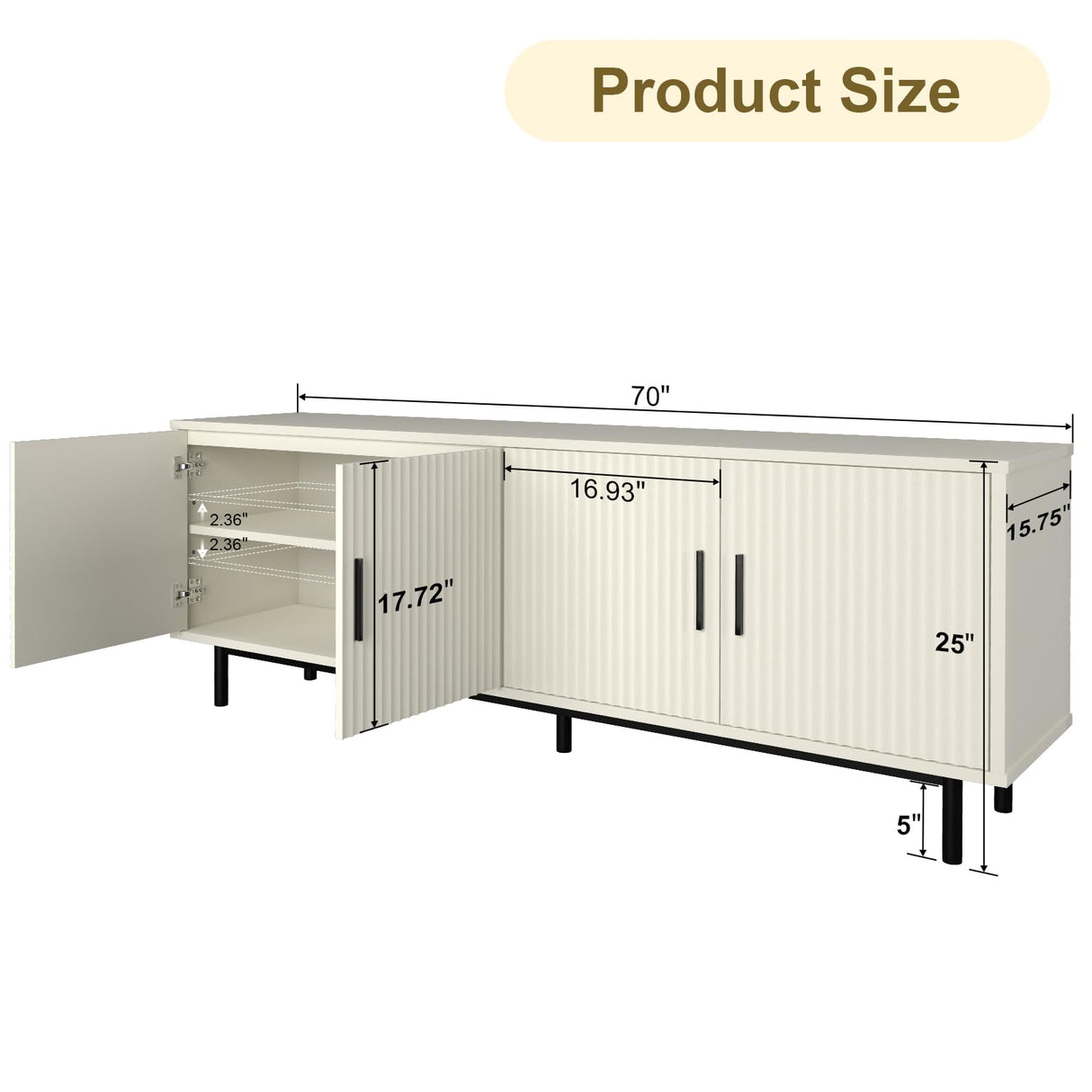 MUUEGM 70" Fluted tv Stand with Storage for Living Room, Entertainment Center Modern TV Stand for TV Up to 80 Inch, Television Media Console Table with Fluted Door and Adjustable Shelf, White MUUEGM