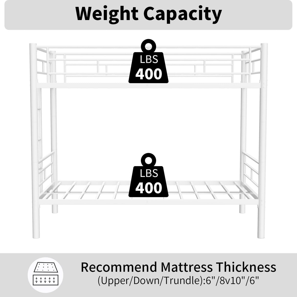 Bellemave Bunk Bed Twin Over Twin, Twin Bunk Beds with High Guardrail and Build in Ladder, Kids Bunk Beds with Slats, No Box Spring Needed, White Bellemave