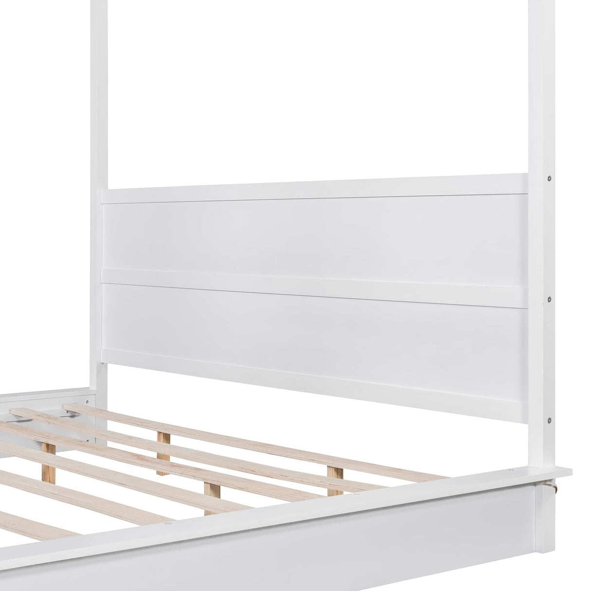 RuiSiSi King Canopy Bed with LED Light, Four Poster Design Canopy Platform Bed King Size Mattress Foundation with Wood Support Slats, No Box Spring Needed, White RuiSiSi