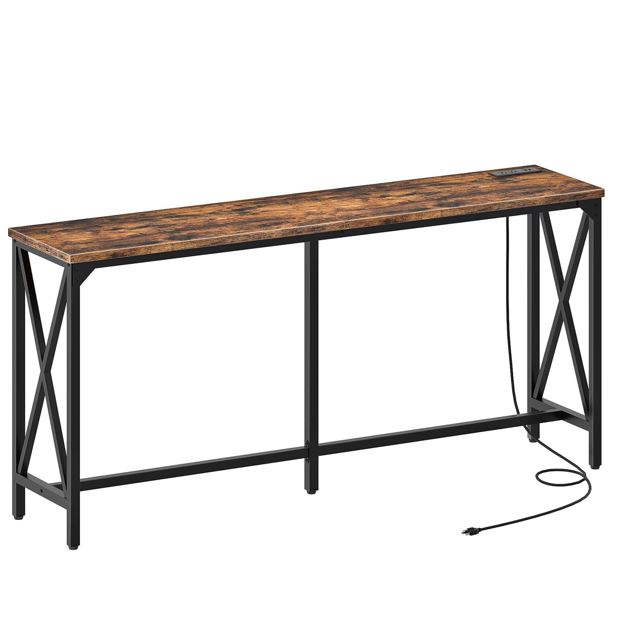 CHOEZON 70.9'' Bar Table, Kitchen Dining Table with Power Outlet and Footrest, Industrial Style, for Pub, Living Room, Rustic Brown and Black TBT08UBF CHOEZON