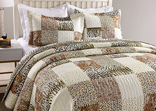 MarCielo 3 Piece Quilted Bedspread Leopard Print Quilt Quilt Set Bedding Throw Blanket Coverlet Animal Print Bedspread Ensemble Cheetah King Oversize(Cal King) MarCielo