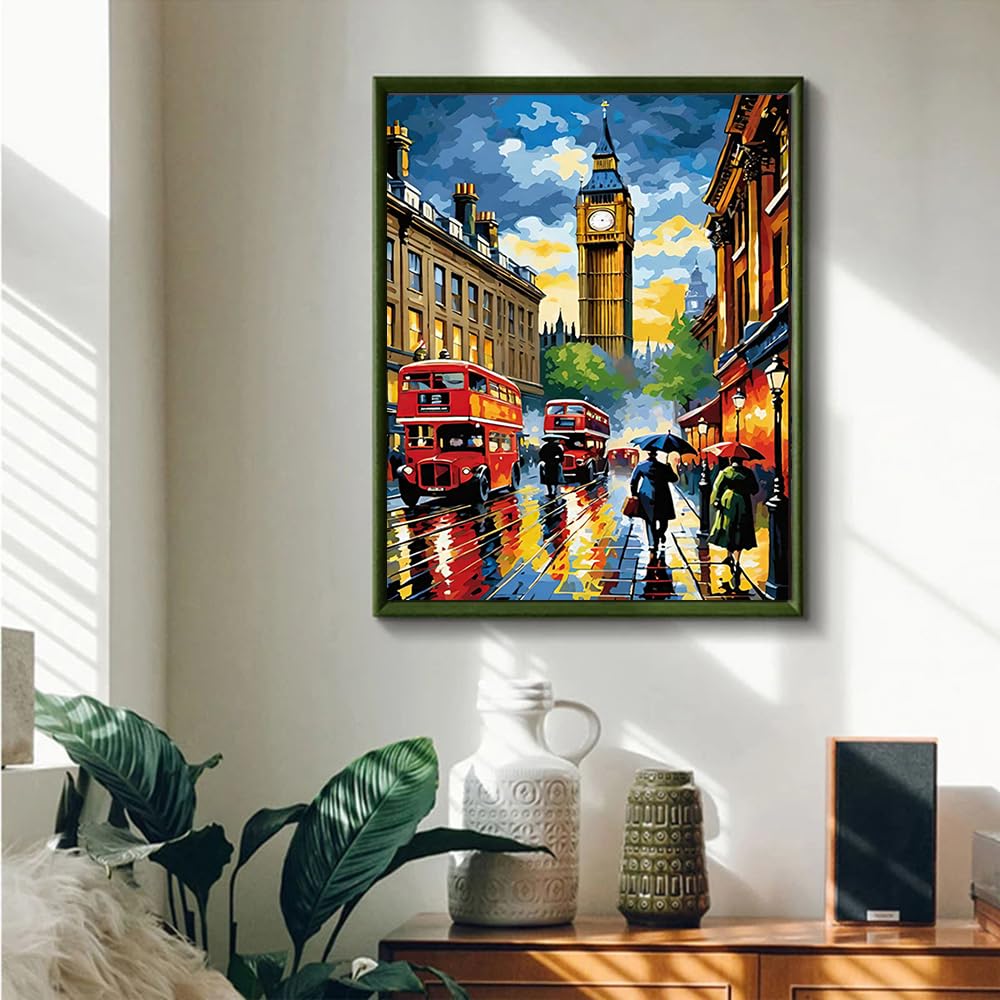 JUJUHOOD Big Ben Paint by Numbers Kit for Adults,London City Street Adult Paint by Number Kits,DIY Acrylic Paint by Number on Canvas for Home Wall Decor 16X20 Inch JUJUHOOD