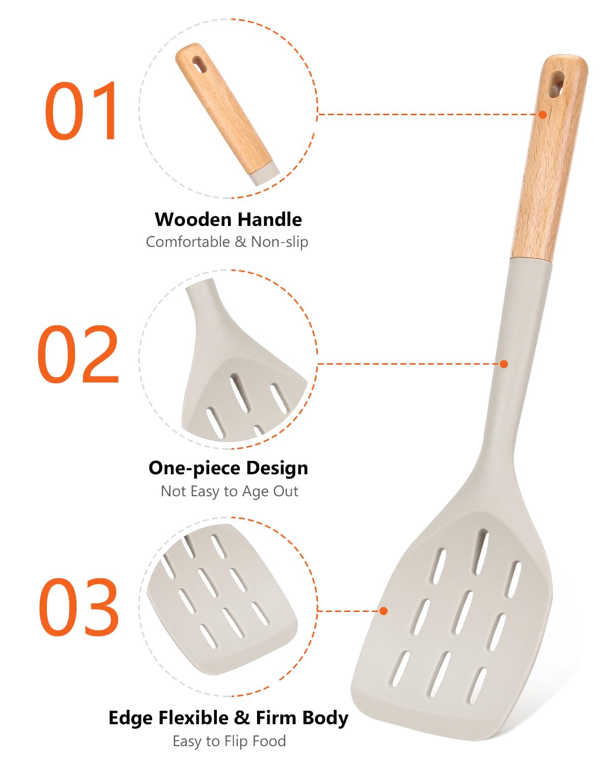 Pack of 2 Silicone Spatula, Non Stick Cooking Utensil Set Wooden Handle Kitchen Turner for Baking Mixing Grilling Serving Food Heat Resistant Non Scratch Hooks Included (Khaki) Badiano