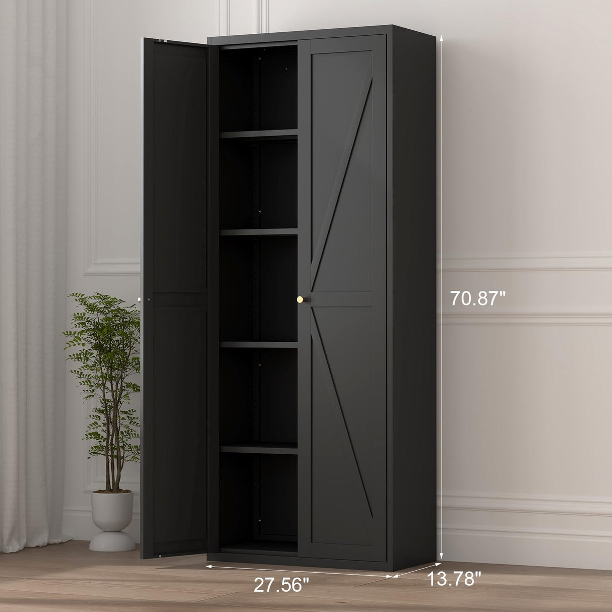 IRONFFICE Metal Storage Cabinet,Morden Pantry Cabinets for Kitchen Storage with Doors and Shelves,Tall Pantry Storage Cabinet for Living Room,Dining,Black IRONFFICE