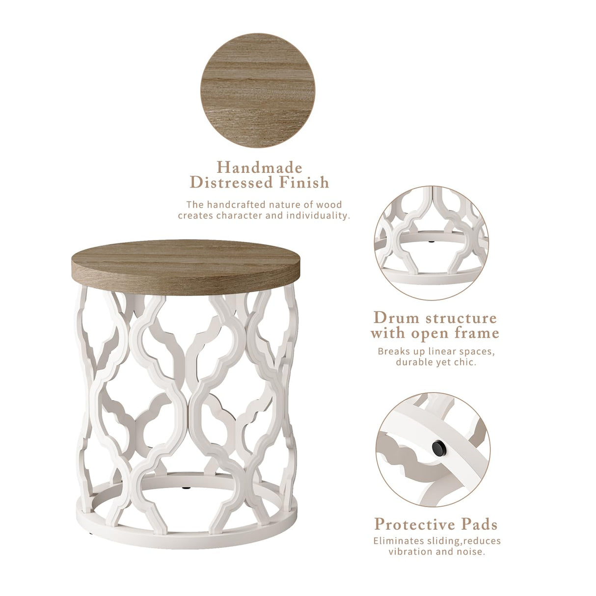 karlott Farmhouse End Table, 17.7'' Round French Country Side Table, Wood Top Side Table with Curved Motif Frame Base for Boho, Living Room, Bedroom, Small Space karlott