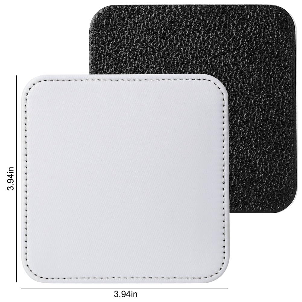ZUYYON 10 Pcs Sublimation Coasters Blanks with Sewn Edge PU Leather Non Slip Blank Cup Mat Heat Transfer Cup Pad for Tabletop Protection DIY Crafts, 3.94 x 3.94 inches(Square) ZUYYON