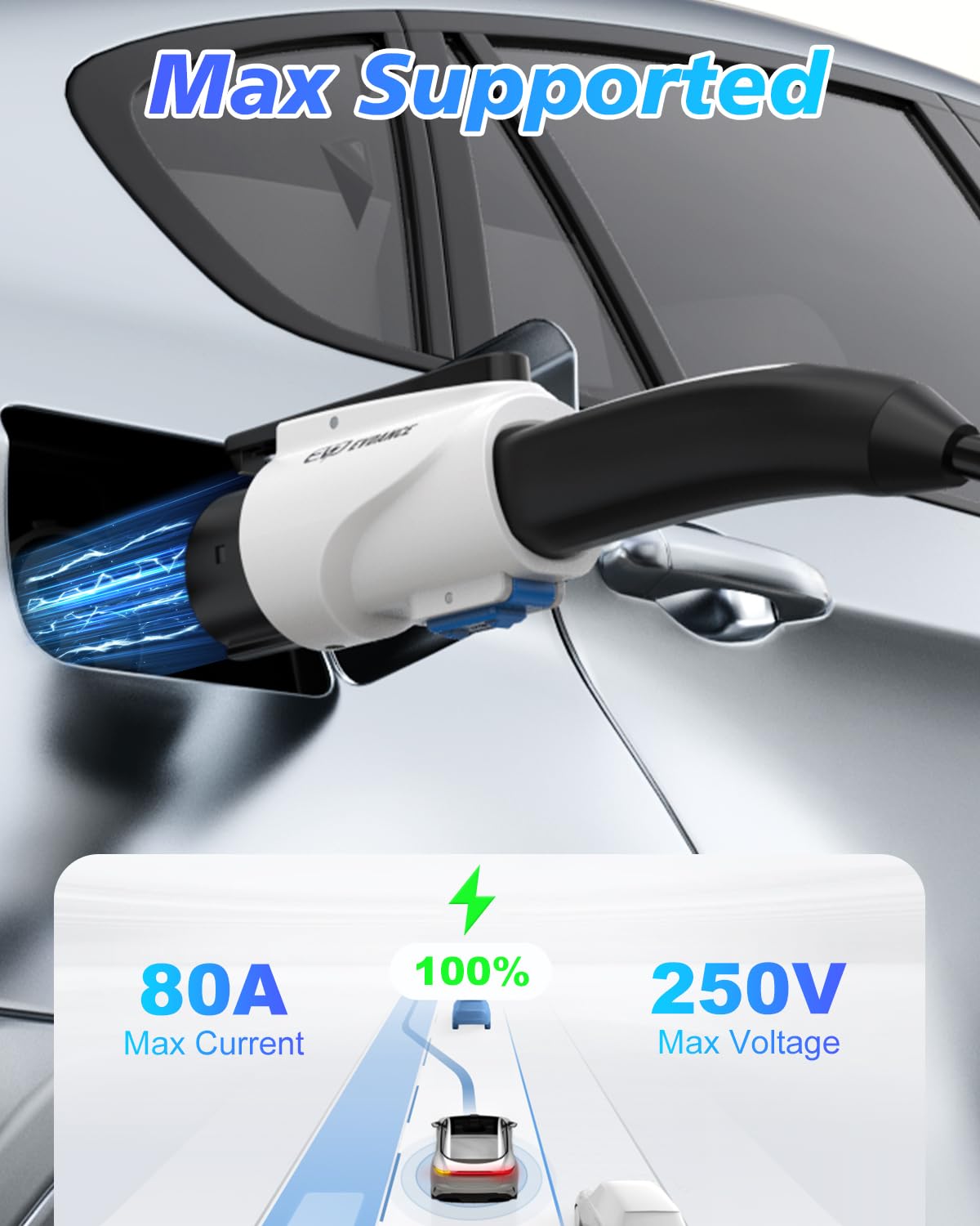 EVDANCE NACS to J1772 Charging Adapter - Max 80 Amp & 250V J1772 EV Adapter Compatible with Tesla High Powered Connectors Destination Chargers and Mobile Connectors (White) EVDANCE