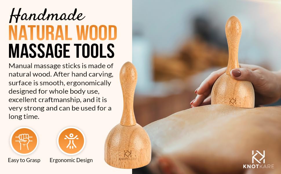 3-in-1 Wood Therapy Massage Tools for Lymphatic Drainage - Maderoterapia Kit Professional for Cellulite Reduction, Effective Body Shaping, and Muscle Pain Relief KNOTKARE