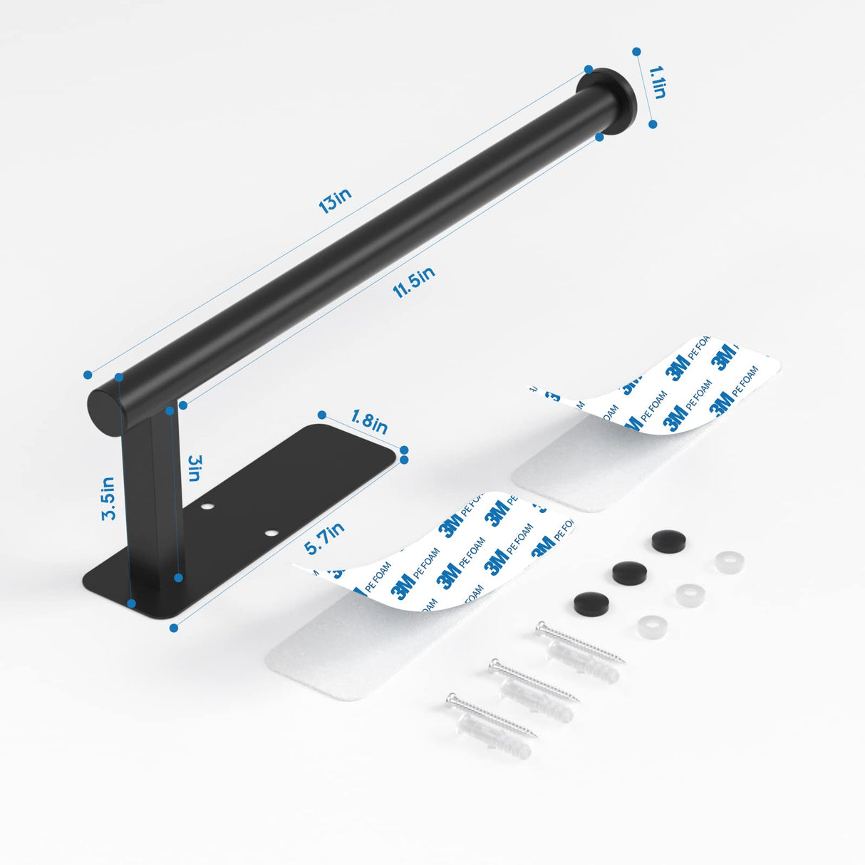 ASTOFLI Paper Towel Holder Under Cabinet, Self Adhesive and Drilling Paper Towel Holder Wall Mount for Kitchen, Black Paper Towel Holder SUS304 Stainless Steel ASTOFLI