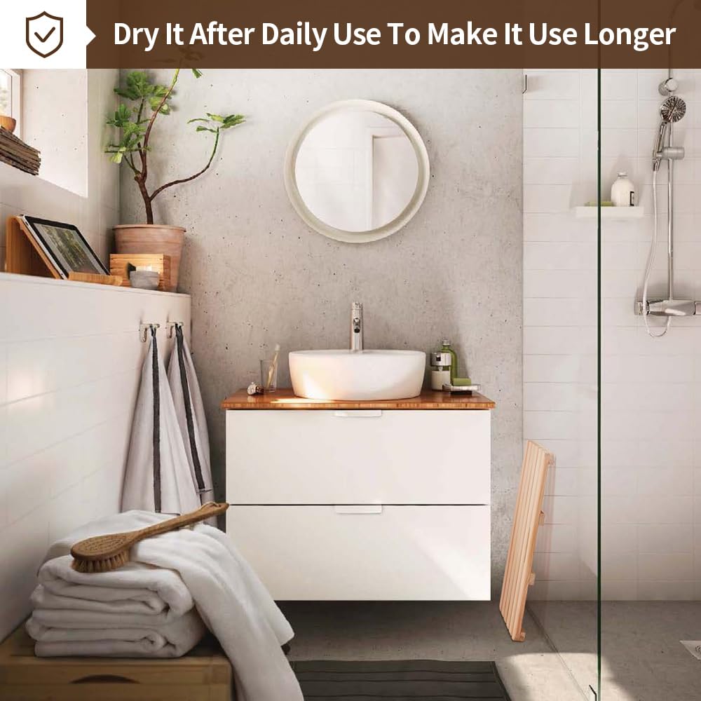 Wooden Bath Mat Non-Slip Hinoki Cypress Wood Shower Mat Waterproof Luxury Spa Bathtub Mat for Indoor or Outdoor Use, 21 x 14 x 1 Inches Rsuwiz