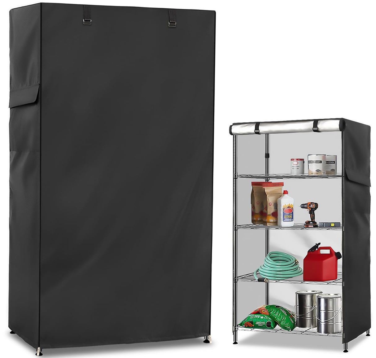 Exokugo Wire Shelf Cover,600D Heavy Duty 100% Waterproof Shelf Covers for Wire Shelving,Outdoor Storage Shelves Cover for Metal Rack,30" W x 14" D x 62" H,Black Exokugo