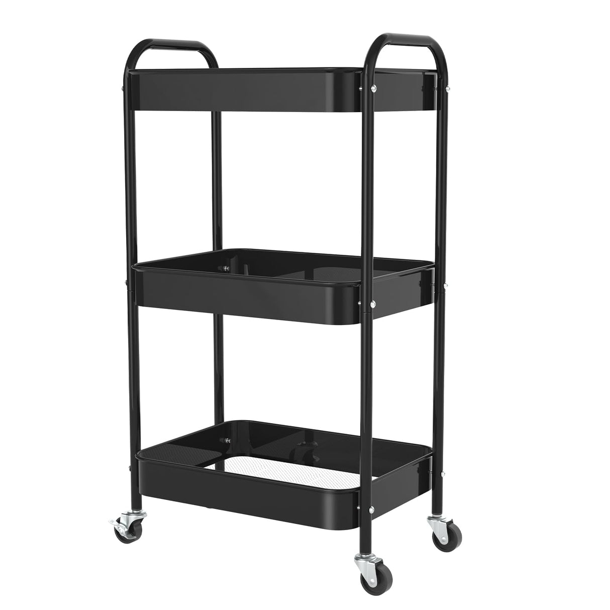 PNVXNUS 3-Tier Rolling Metal Storage Cart with Wheels, Multi-Functional Organizer for Office, Kitchen, Bathroom, Books Diapers - Easy Assembly (Black) PNVXNUS