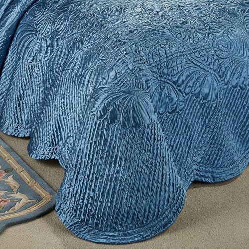 Touch of Class Portia Luxury Bedding | Rich Sapphire Blue | Premier Quilted Polyester Satin | Hand Guided Machine Quilted Scroll Design 3 Piece Set: Full Oversized Bedspread & 2 Standard Shams Touch of Class
