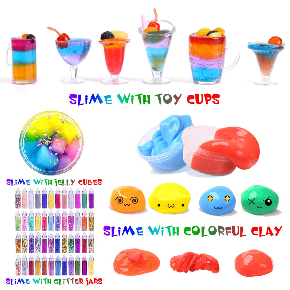 Slime Supplies Kit, 135 Pack Slime Making Kit 30 Crystal Slime, Glitter Jars, Charms, Sugar Paper, Foam Beads, Fishbowl Beads, Toy Cups, Slices, Air Dry Clay and Tools for Kids Girls by WINLIP WINLIP