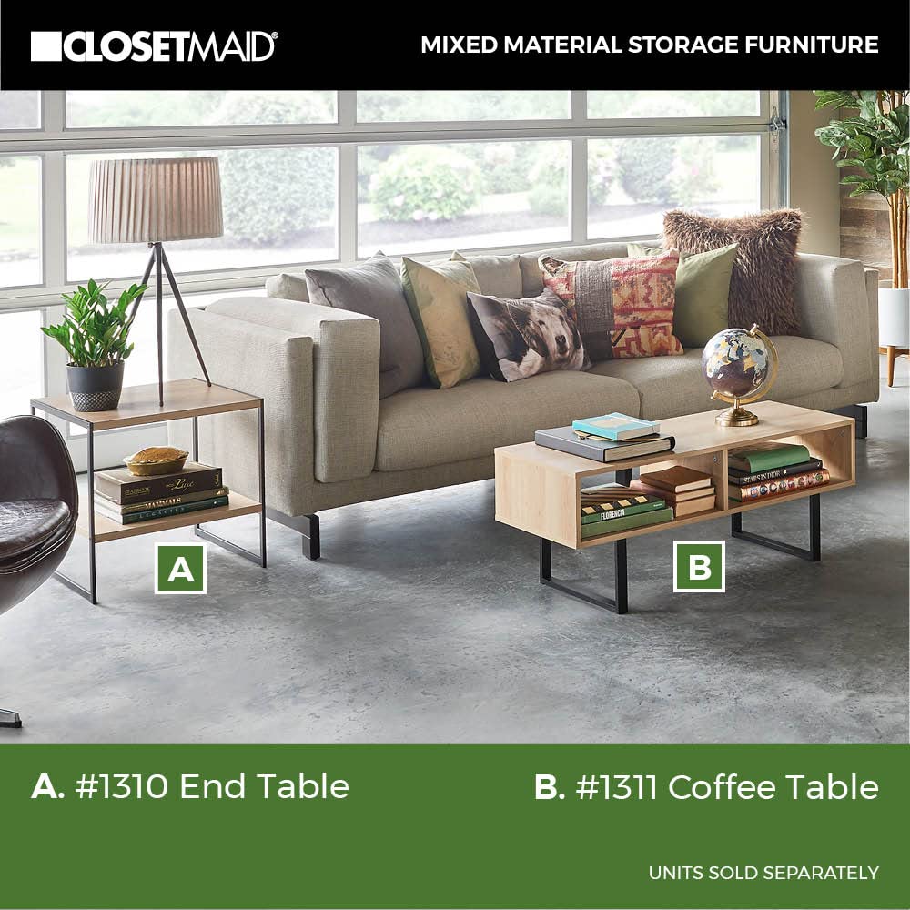 ClosetMaid 1311 Rectangular Wood Coffee Table with Storage Shelves, Natural ClosetMaid