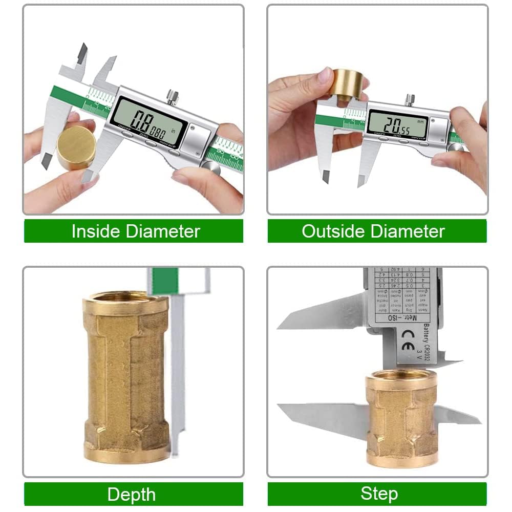 HDLNAK Digital Vernier Caliper Measuring Tool with Large LCD Screen, Stainless Steel Vernier Caliper Digital Micrometer, Easy Switch from Inch Metric Fraction, 6 Inch Caliper Tool for Household/DIY HDLNKAK