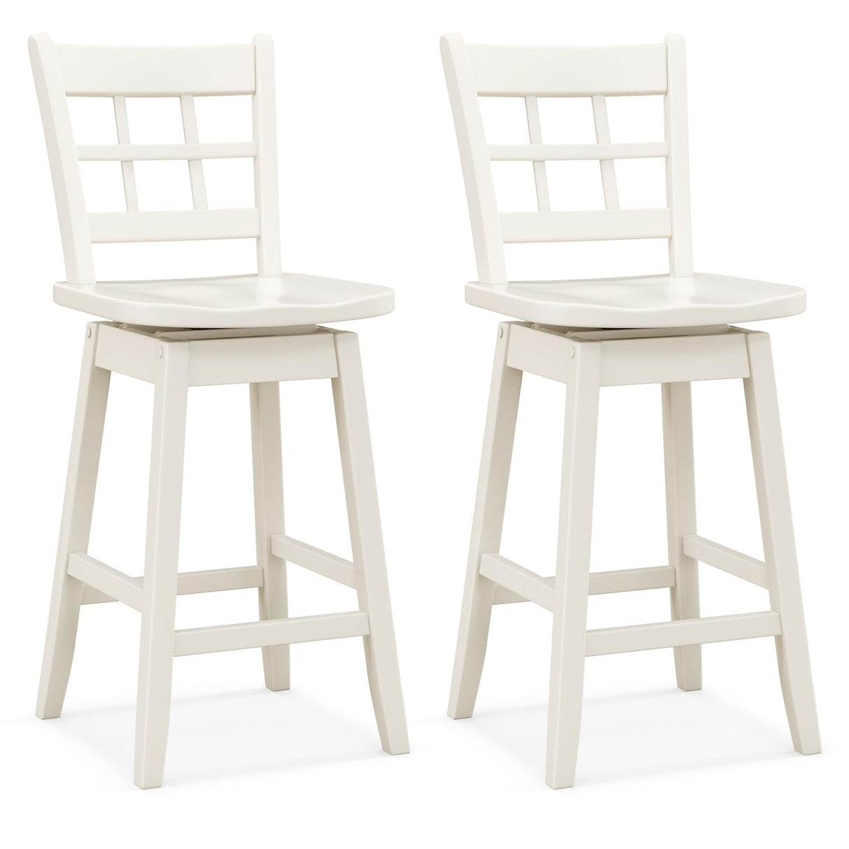Giantex 24.5" Bar Stools Set of 2, Farmhouse Swivel Barstools with 6-Grid Hollow Back & Ergonomic Contoured Seat, Footrest, Wooden Counter Height Bar Stools for Kitchen Island, Bar, Cafe, White Giantex