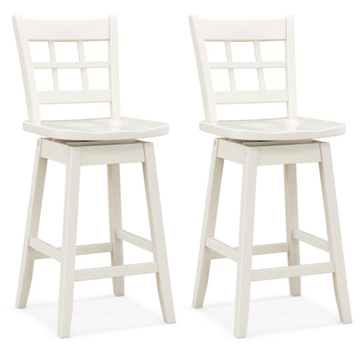 Giantex 24.5" Bar Stools Set of 2, Farmhouse Swivel Barstools with 6-Grid Hollow Back & Ergonomic Contoured Seat, Footrest, Wooden Counter Height Bar Stools for Kitchen Island, Bar, Cafe, White