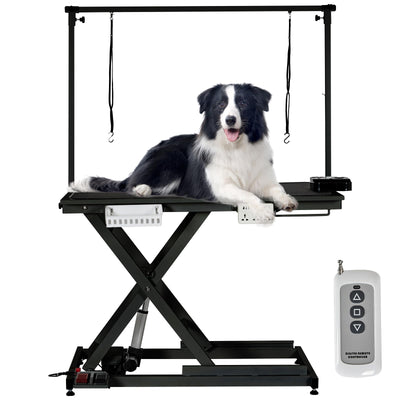 Dog Grooming Table, 50'' Electric Lift Heavy Duty Cat Grooming Table with Aluminium Overhead Arm, Adjustable Pet Grooming Table with Anti Slip Tabletop for Grooming, Trimming, Dressing, Drying(Black)