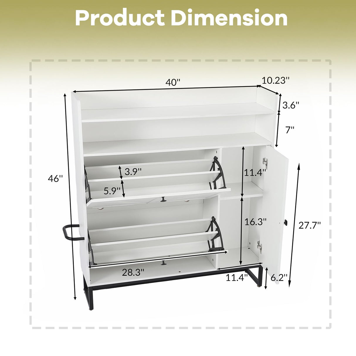 TIMSATIO Shoe Storage Cabinet with 2 Flip Drawers for Entryway, 4-Tiers Slim Freestanding Shoes Boots Rack Cabinet Organizer, Narrow Farmhouse Hidden Shoe Cabinet for Foyer (White) TIMSATIO