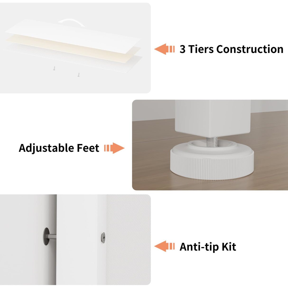 DRAWERHOM Dresser TV Stand with Power Outlets and LED Lights for 55'' TV, 11 Drawers Dresser with Side Pocket, Fabric Chest of Drawers with PU Finish, Sturdy Frame & Wood Top (White) DRAWERHOM