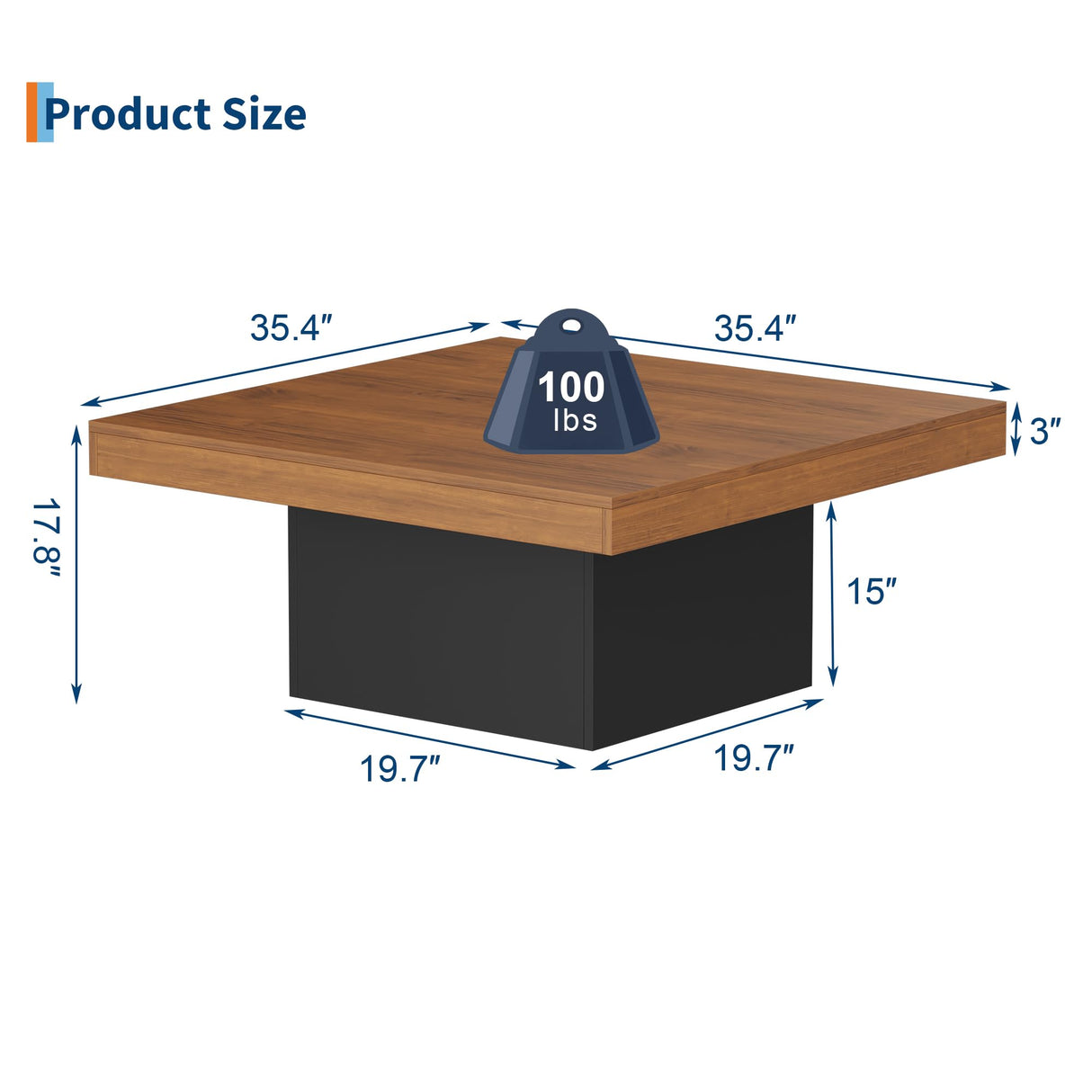 GarveeHome Square Coffee Table with Led Lights, 35 inch Living Room Tables, Modern Coffee Tables with Plug-in 16-Color LED Lights, Cocktail Table for Home Office, Apartment, Reading Room GarveeHome