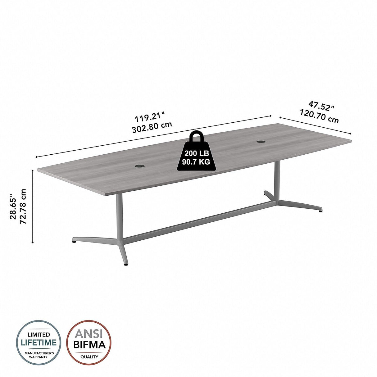 Bush Business Furniture BBF Conference Table for 8-10 People | Boat Shaped 10 FT Engineered Wood Meeting Desk with Sturdy Metal Base for Office Boardrooms, 120W x 48D, Platinum Gray Bush Business Furniture