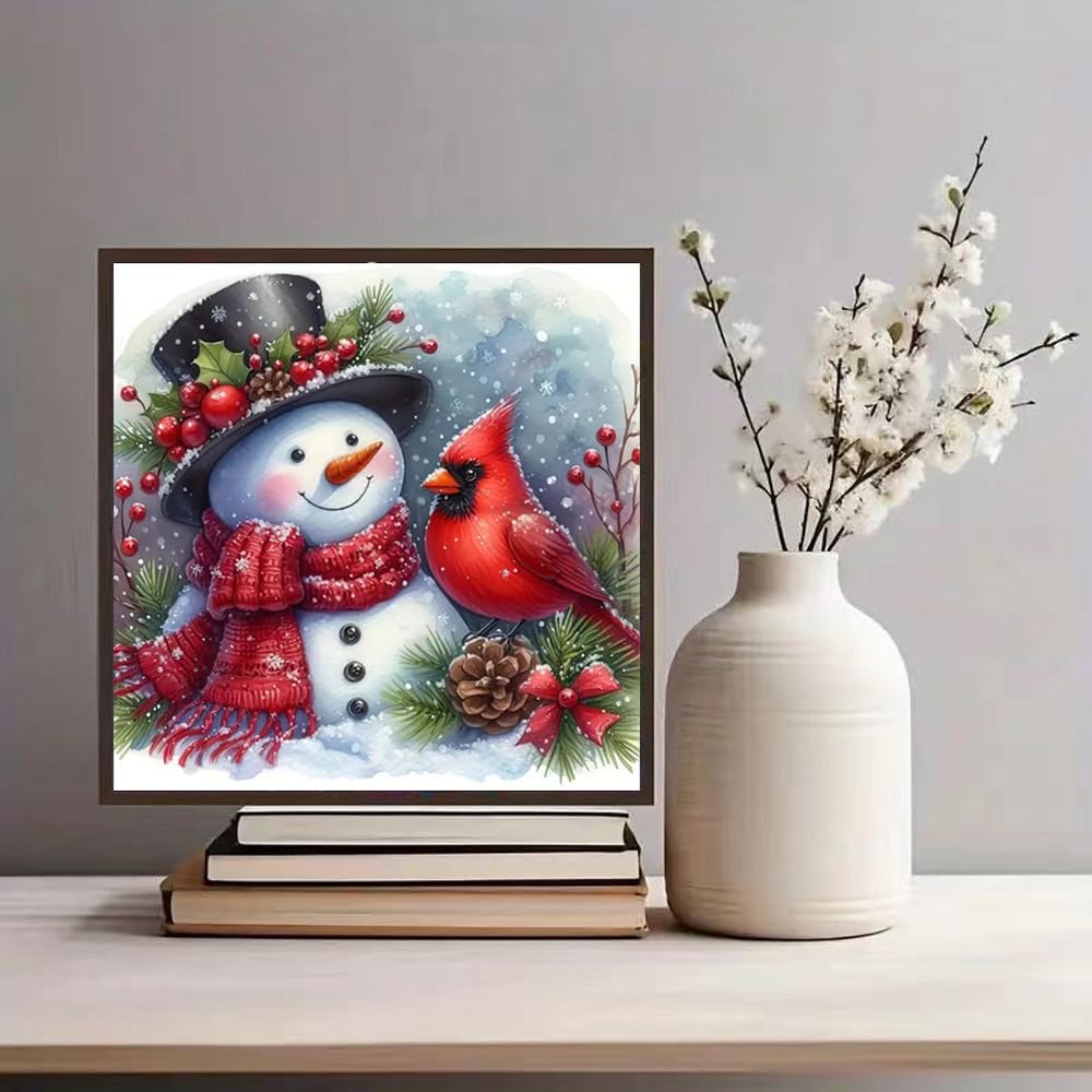 ZQEATRY Winter Snowman Diamond Art Kits for Adults-Christmas Snowman Cardinal Diamond Painting Kits,DIY 5D Full Round Drill Diamond Dots Art and Crafts for Adults,Home Wall Decor 11.8x11.8inch ZQEATRY