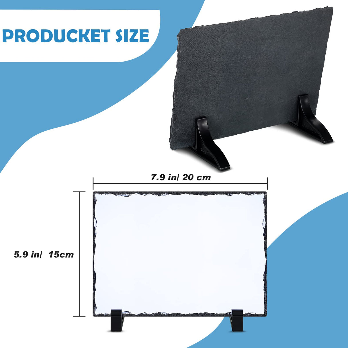 4 Pcs Sublimation Blank Slate Rock Rectangular Custom Stone Slate Picture Frame Matte Heat Transfer Rock Photo Plaque with Display Stand for Desktop Souvenir DIY Gift Decoration (5.9 X 7.9 Inch) Gersoniel