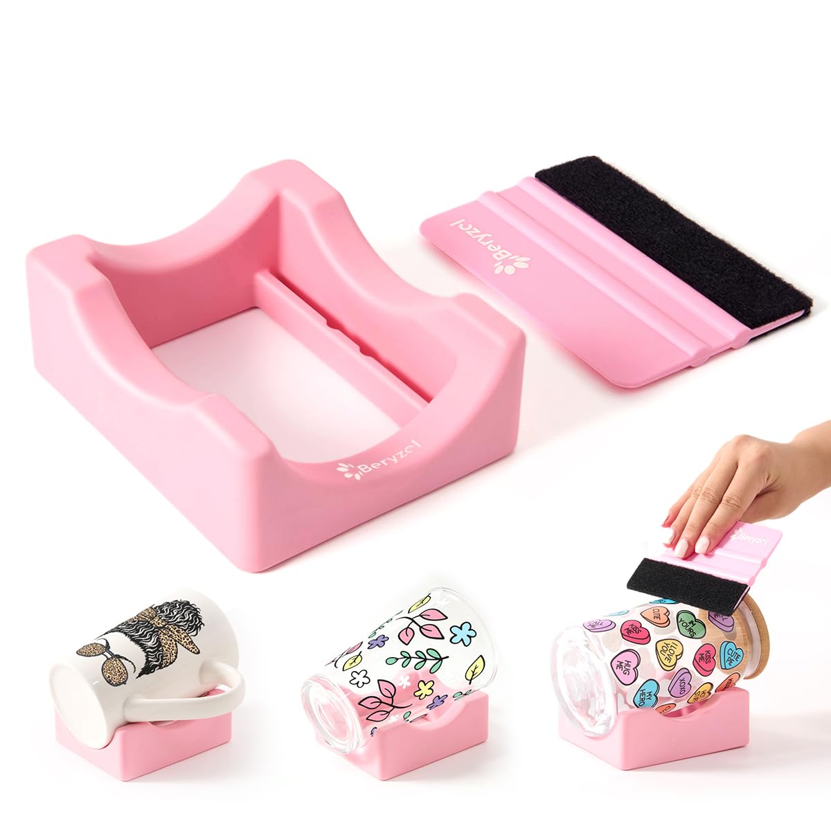 Beryzol Silicone Cup Cradle, Cup Cradle for Tumblers Use to Apply UV DTF Decal/Apply Vinyl Decals - Keep Mugs in Place with Felt Squeegee Beryzol